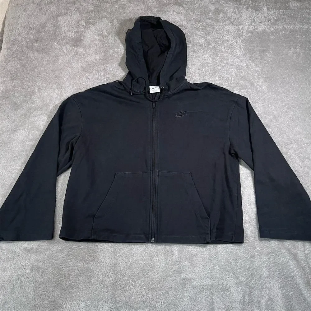 Nike Men's Black‎ Cotton Solid Simple Jacket Size M Full-Zip Hooded Classic